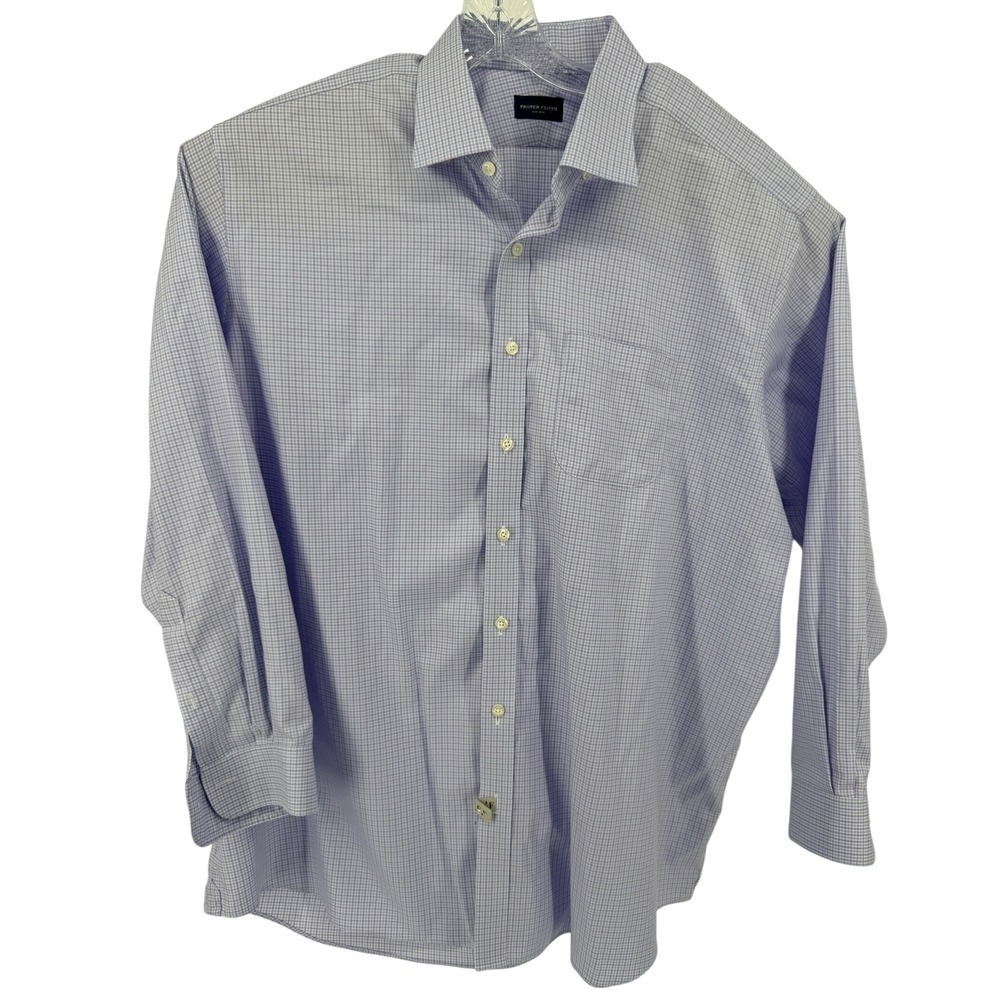 Proper Cloth Shirt 17.5-35 Mens Purple Checkered Dress Long Sleeve Non Iron